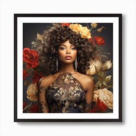 Beautiful African American Woman With Flowers Art Print
