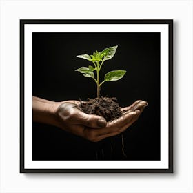 The Gardeners Green Thumb Depict A Hand Carefully Holding A Seedling Showing. Art Print