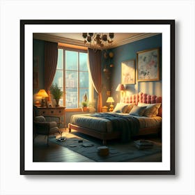 The View Of Very Beautifull Bed Room 3d Art Print