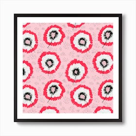 Gray Red On Pink Flower Fringes Polka Dot Art Print