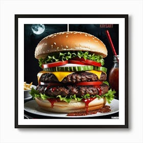 Burger With Ketchup Art Print