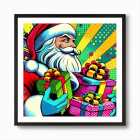 Pop Art Santa Claus with Christmas Gifts Vibrant Digital Illustration Art Print