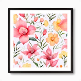 Watercolor Floral Pattern Art Print