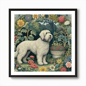 Dog In The Garden, William Morris style Art Print