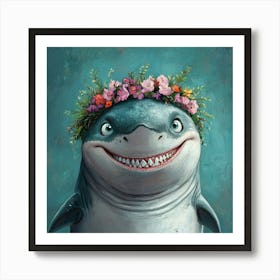 Shark With A Flower Crown Póster