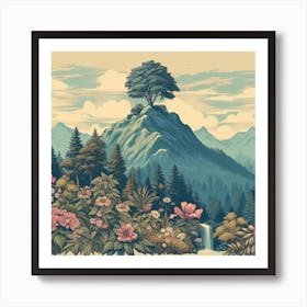 One Tree On The Top Of The Mountain Towering 9 Art Print