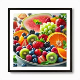 A Close Up Of Fresh Fruits, Including Vibrant Berr Art Print