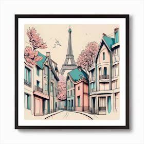 Paris Street With Eiffel Tower Art Print