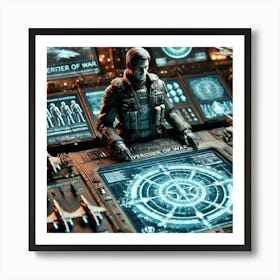 A Close Up Detailed Futuristic Scene Showing The Overseer Of War Art Print