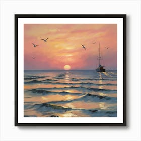 Sailboat At Sunset Art Print