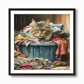 Cat In Laundry Basket 2 Art Print