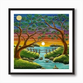 Highly detailed digital painting with sunset landscape design 8 Art Print