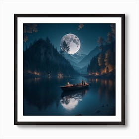 Full Moon In The Lake Art Print