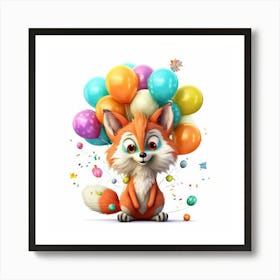 Fox With Balloons 1 Art Print