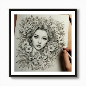 Girl With Flowers Art Print