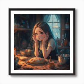 Anime Girl In The Kitchen Art Print