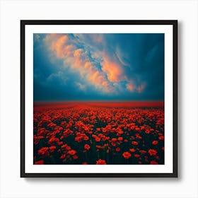 Poppy Field At Sunset Art Print