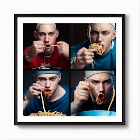 Eminem tries to figure out how to eat his mom's Spaghetti Art Print