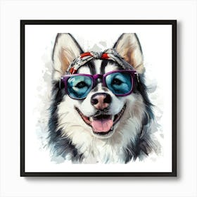 Husky Dog In Sunglasses Art Print