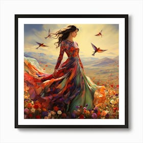 Girl In A Flower Field Art Print