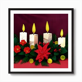 Christmas Candles With Poinsettia Art Print