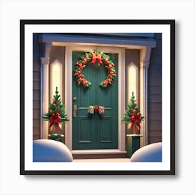 Christmas Decoration On Home Door Low Poly Isometric Art 3d Art High Detail Artstation Concept (2) Art Print