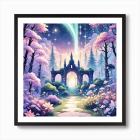 A Fantasy Forest With Twinkling Stars In Pastel Tone Square Composition 399 Art Print