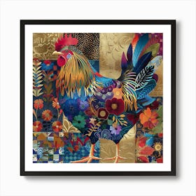 Patchwork Quilted Leghorn Chicken 2 Art Print