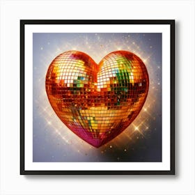 Firefly Heart Shaped, 3d, Disco Ball, Gold, Sparkles, Pink, Orange, Purple, Green, Floating, White B Art Print