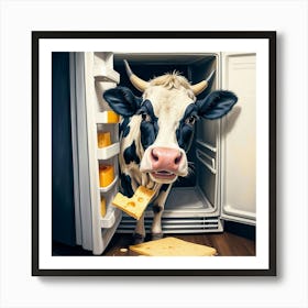 Cow With Cheese In Fridge Art Print