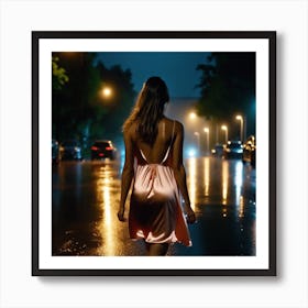 Woman Walking In The Rain Art Print