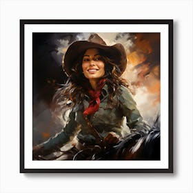 Cowgirl On Horseback 4 Art Print