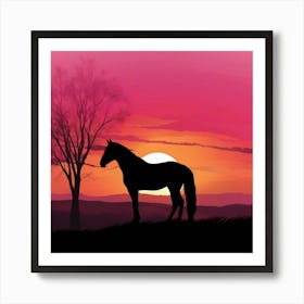 Sunset Silhouette: A Horse at Dusk Art Print