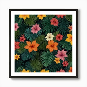 Tropical Flowers Seamless Pattern Art Print