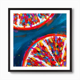 Oranges On Turquoise Square Art Print