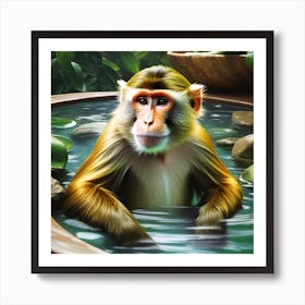 Monkey In The Hot Tub Art Print