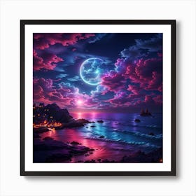 Moon And The Ocean Art Print