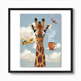 Giraffe Pilots Coffee Break Print Art And Wall Art Art Print