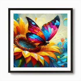 Butterfly On A Sunflower Art Print