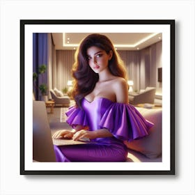 Sexy Woman In Purple Dress 2 Art Print