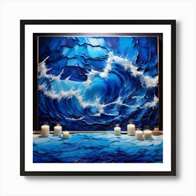 This Captivating Artwork Showcases A 3d Deep Blue Storm Canvas With The Tumultuous Waves Of A Sea Foam Art Print