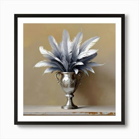 Silver Vase With Feathers Art Print