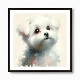 Adorable Maltese Dog Oil Painting Art Print