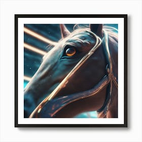 Close Up Of Horse Eye Outer Space Vanishing Point Super Highway High Speed Digital Render Digi Art Print
