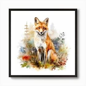 Fox Watercolor Painting Art Print