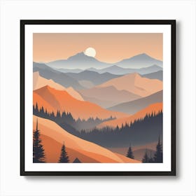 Misty mountains background in orange tone 89 Art Print