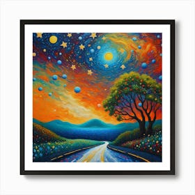 Cosmic Blossom: A Journey Through Starlit Meadows. Art Print