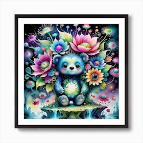 Teddy Bear With Flowers Art Print