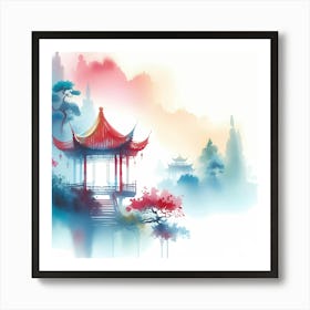 Chinese Pagoda Painting Art Print