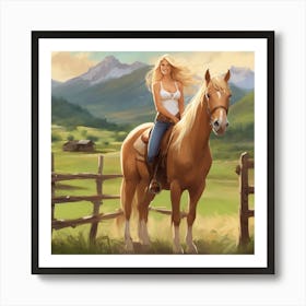 Girl On A Horse - Jump Into Spring Art Print